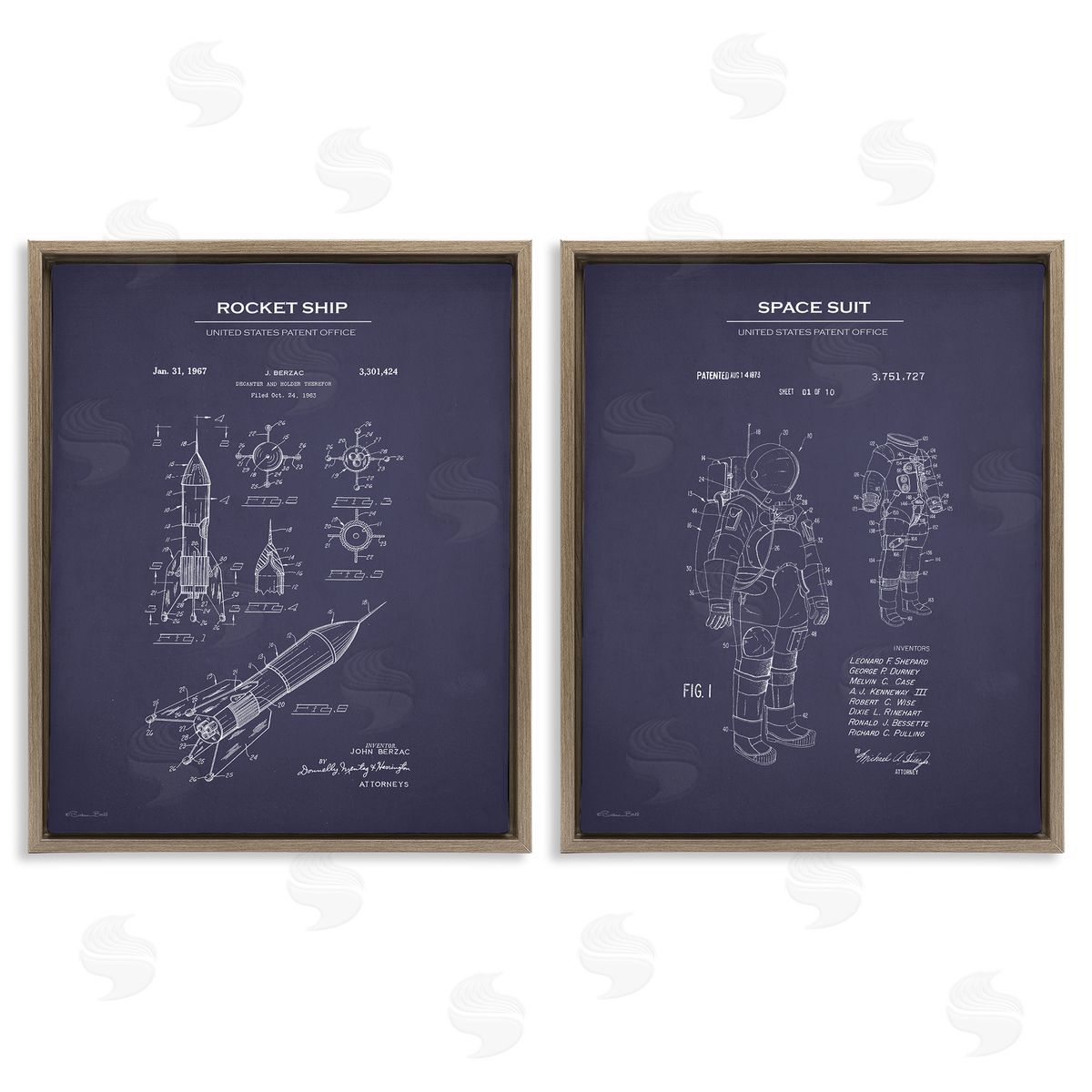 Susan Ball Rocket Space Suit Diagram  Brown Floating Frame Canvas Wall Art Print