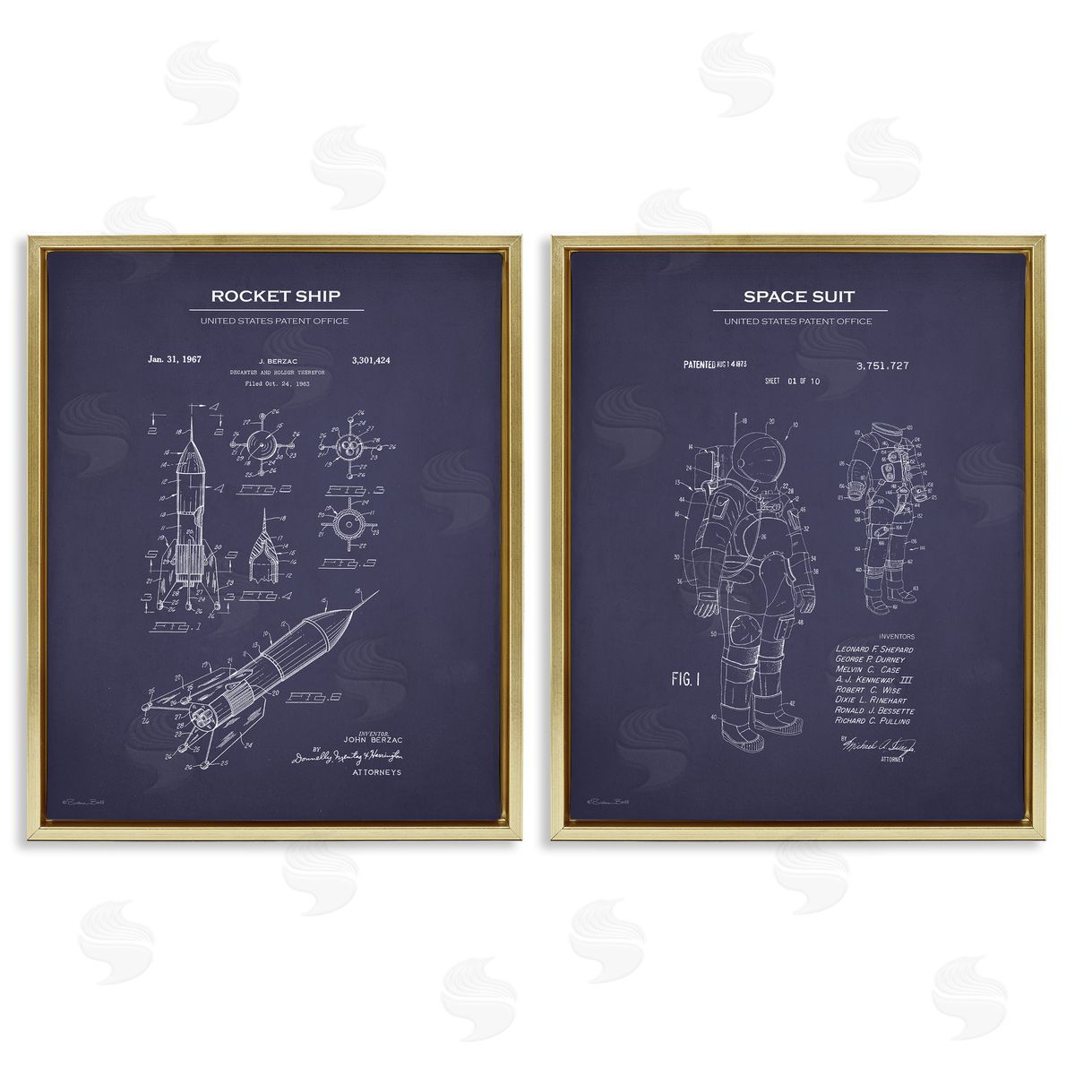 Susan Ball Rocket Space Suit Diagram  Gold Floating Frame Canvas Wall Art Print