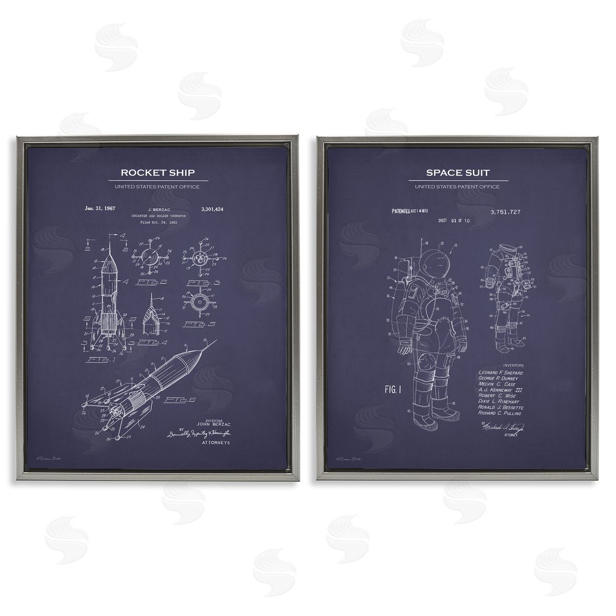 Susan Ball Rocket Space Suit Diagram  Gray Floating Frame Canvas Wall Art Print