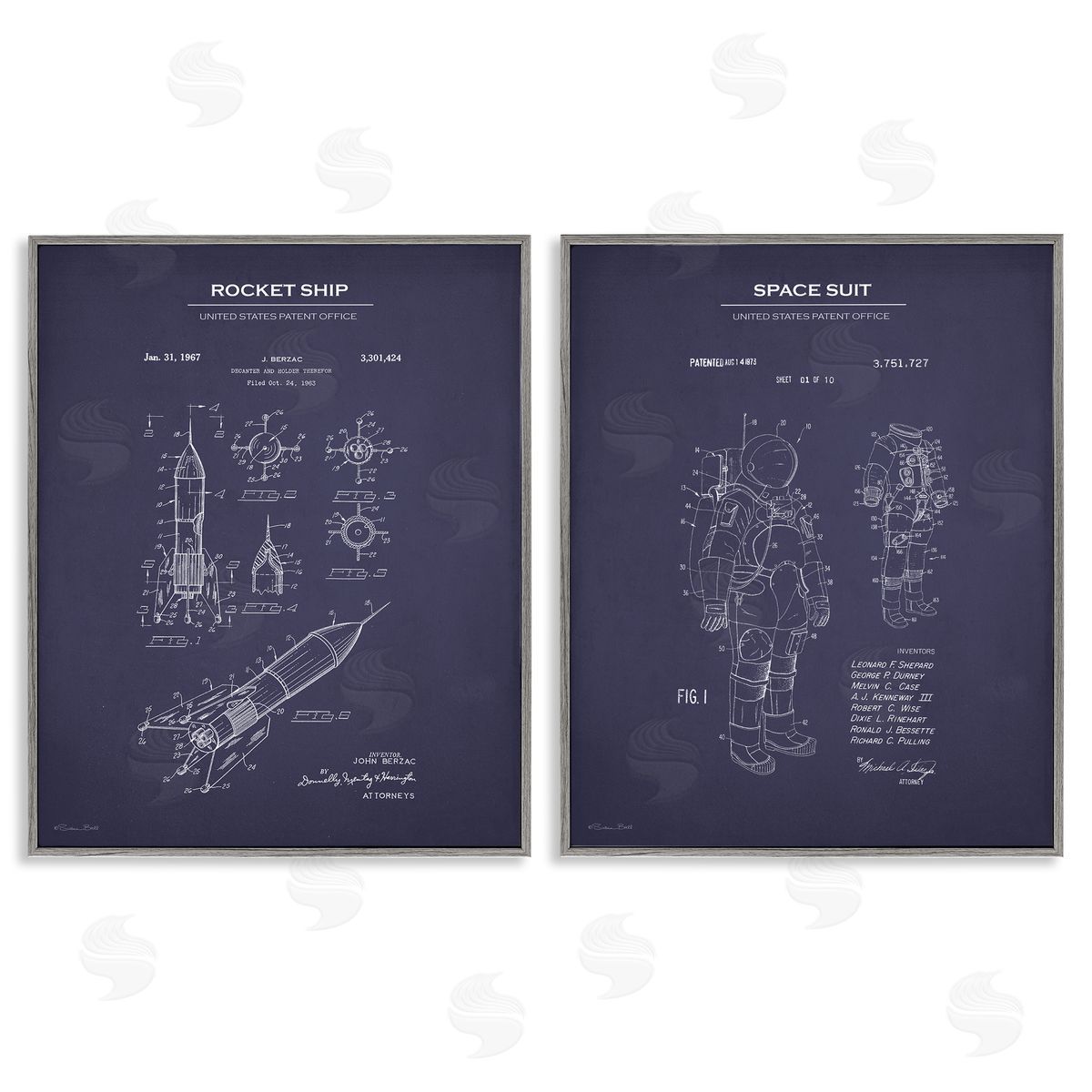 Susan Ball Rocket Space Suit Diagram  Gray Framed Giclee Wall Art Print