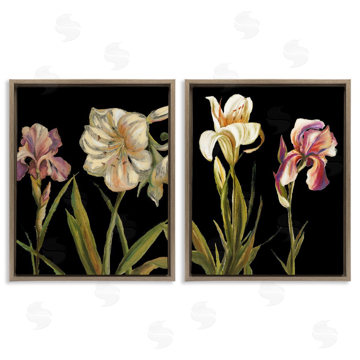 Samantha Carter Blooming Purple Iris White Lily Brown Floating Frame Canvas Wall Art Print