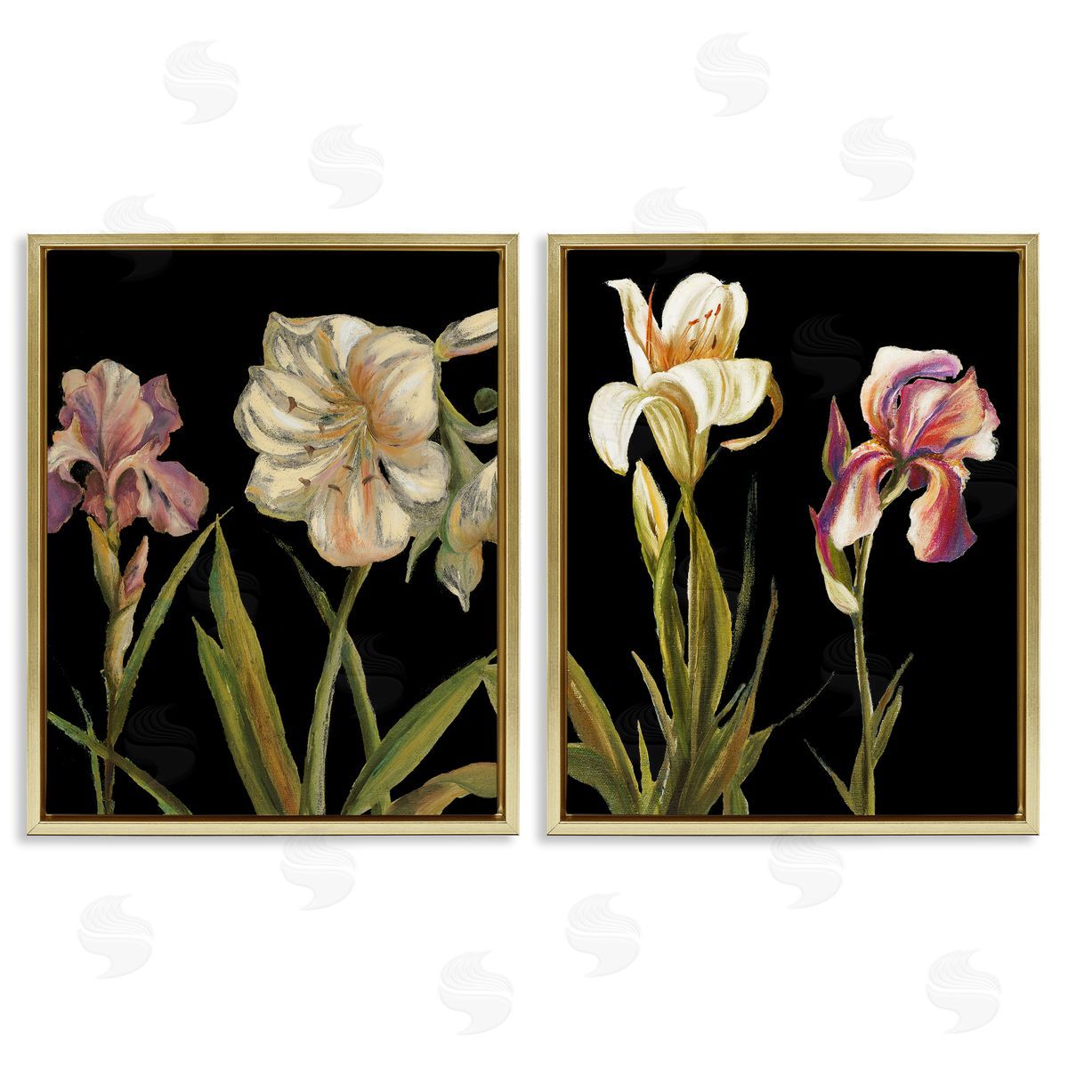 Samantha Carter Blooming Purple Iris White Lily Gold Floating Frame Canvas Wall Art Print