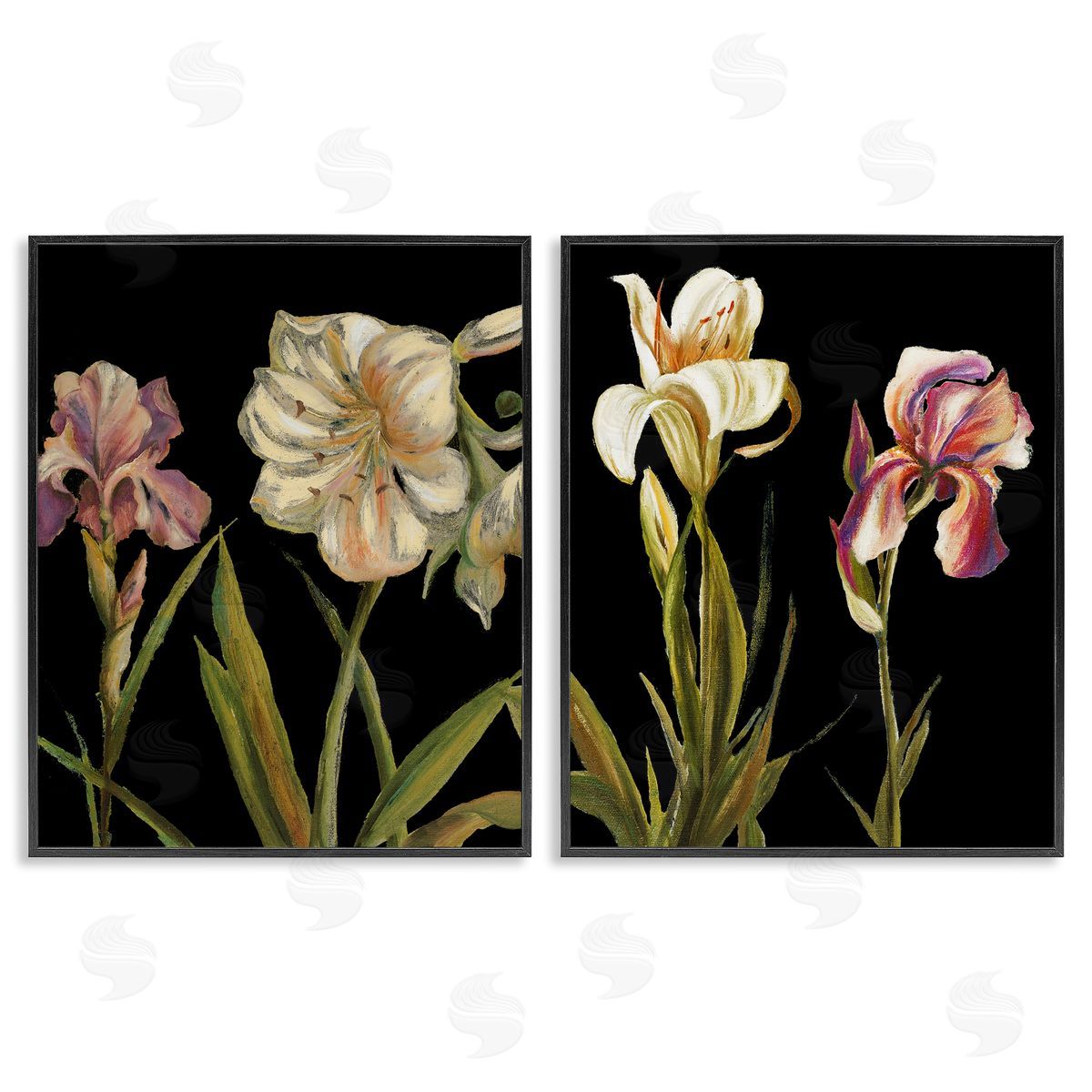 Samantha Carter Blooming Purple Iris White Lily Black Framed Giclee Wall Art Print