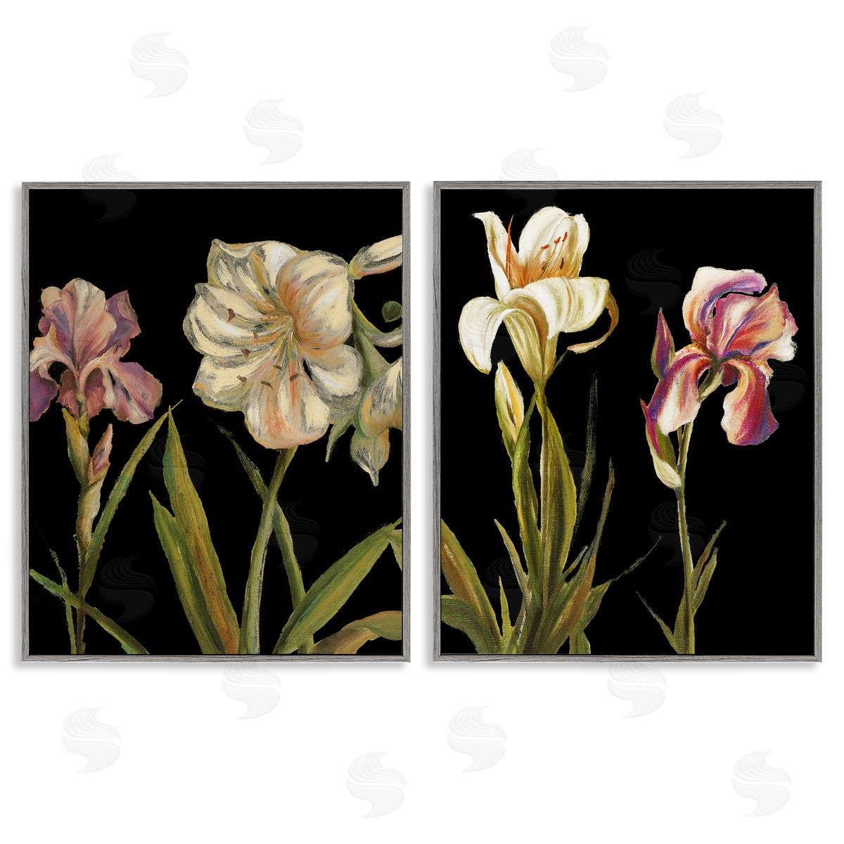 Samantha Carter Blooming Purple Iris White Lily Gray Framed Giclee Wall Art Print