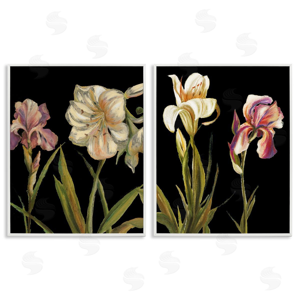 Samantha Carter Blooming Purple Iris White Lily White Framed Giclee Wall Art Print