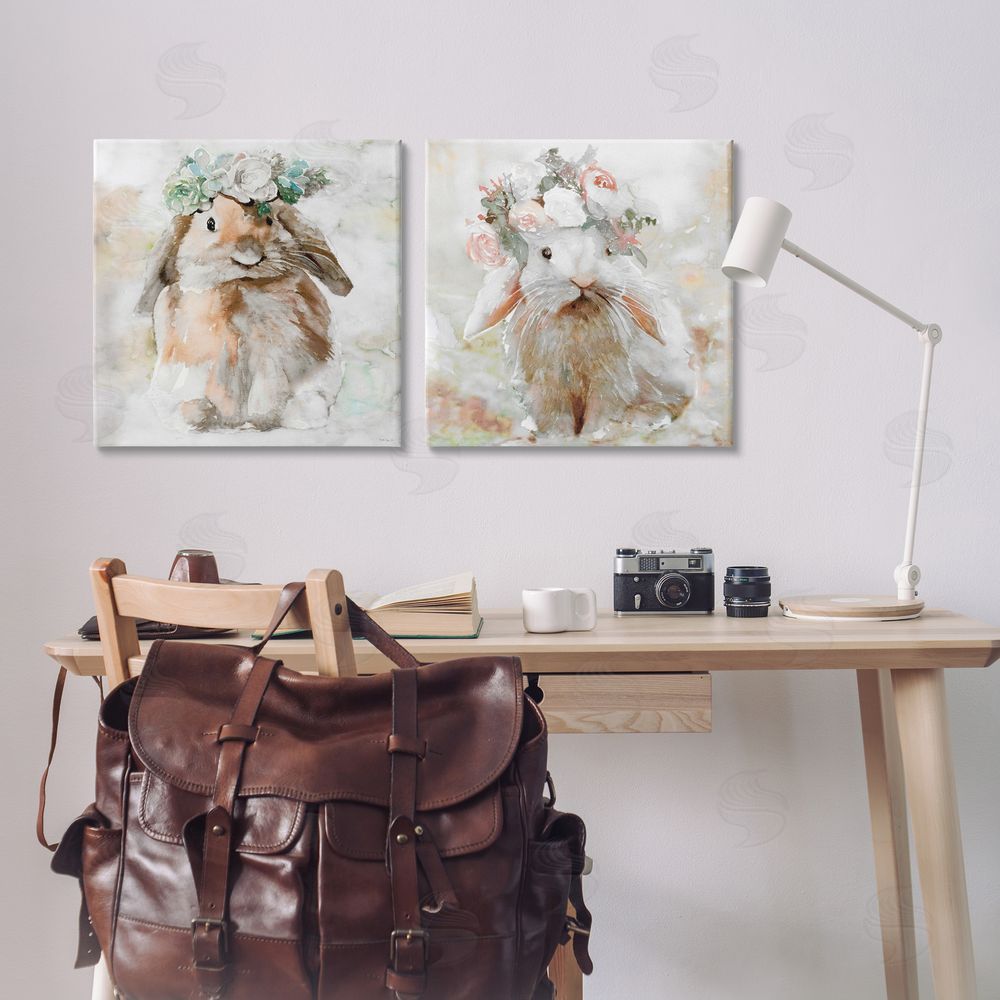 Stellar Design Studio Soft Spring Floral Bunnies Canvas Wall Art Print in Room