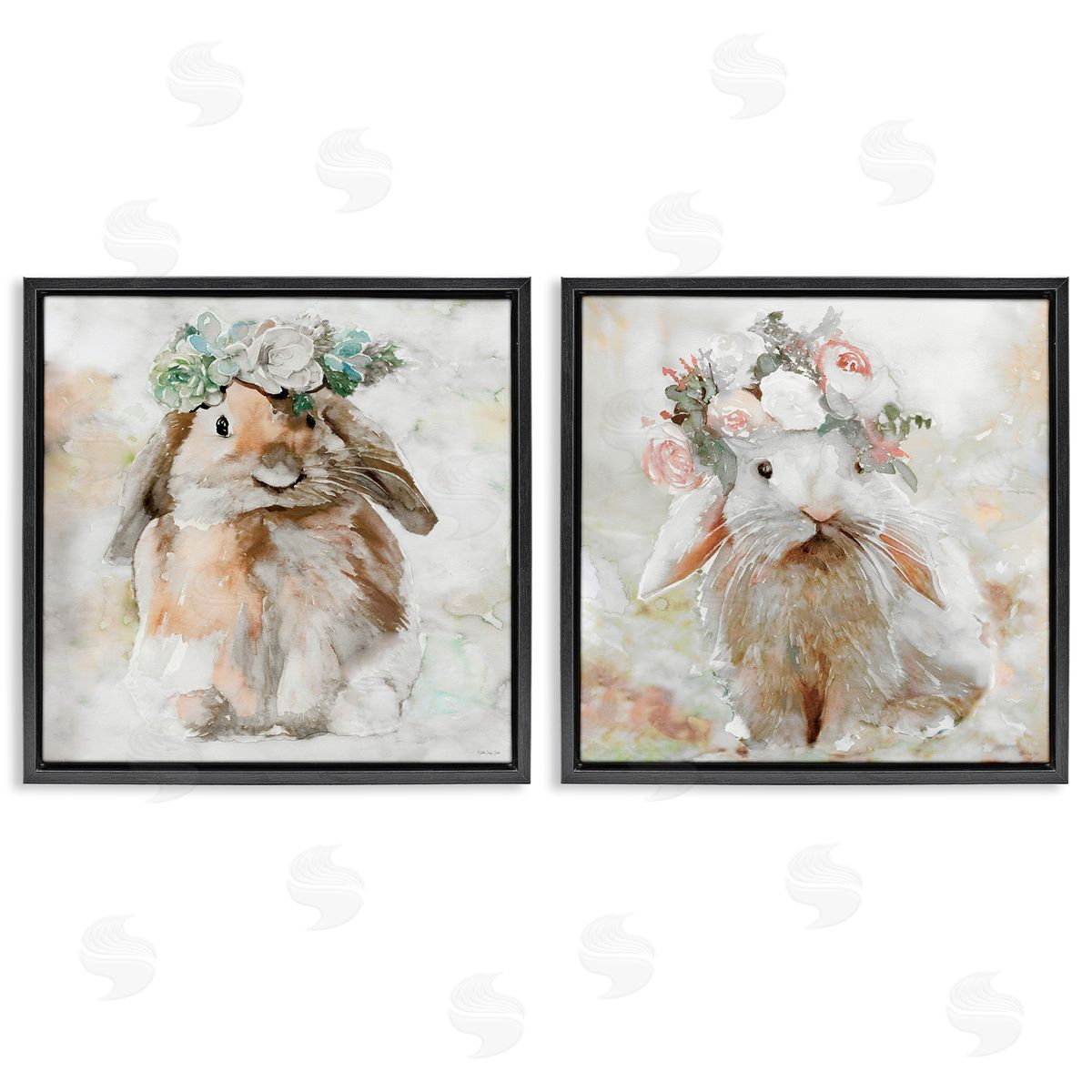 Stellar Design Studio Soft Spring Floral Bunnies Black Floating Frame Canvas Wall Art Print