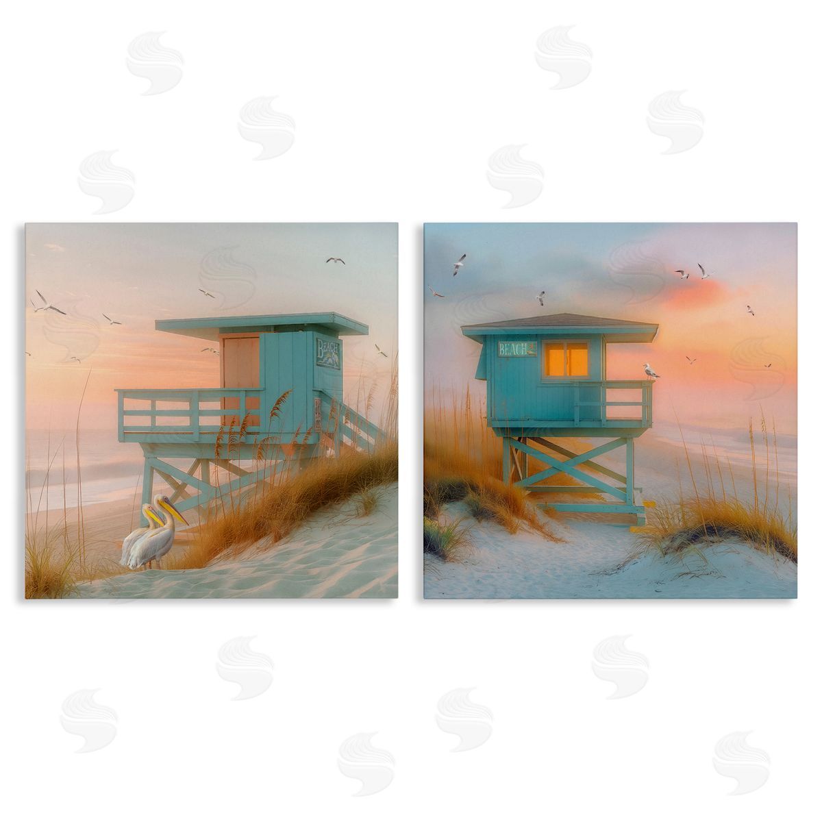 Steve Hunziker Lifeguard Beach Hut Pelicans Canvas Wall Art Print