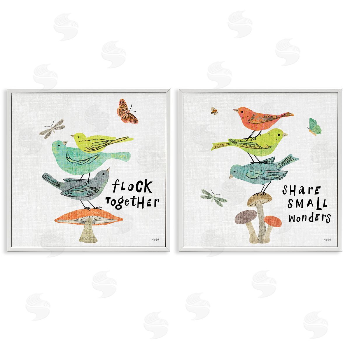 Sue Schlabach Flock Together Share Birds  White Framed Giclee Wall Art Print