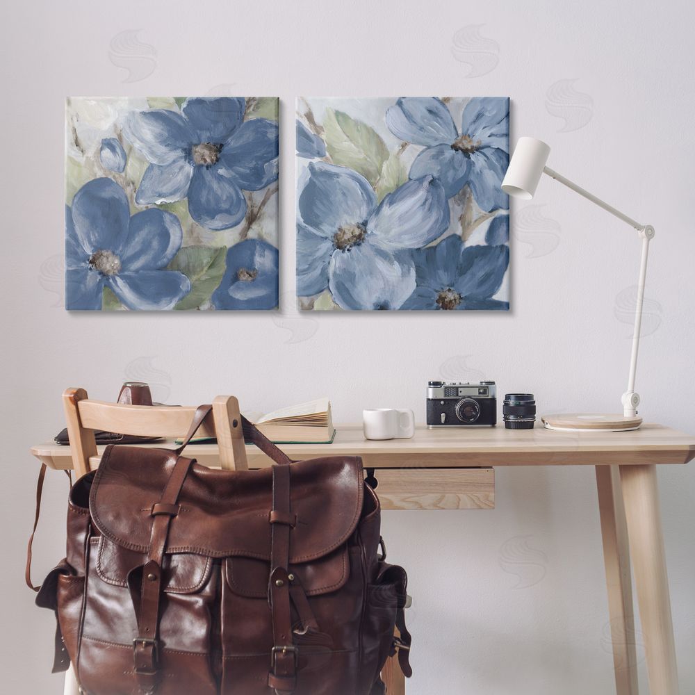 Lanie Loreth Blue Blooming Petals Canvas Wall Art Print in Room