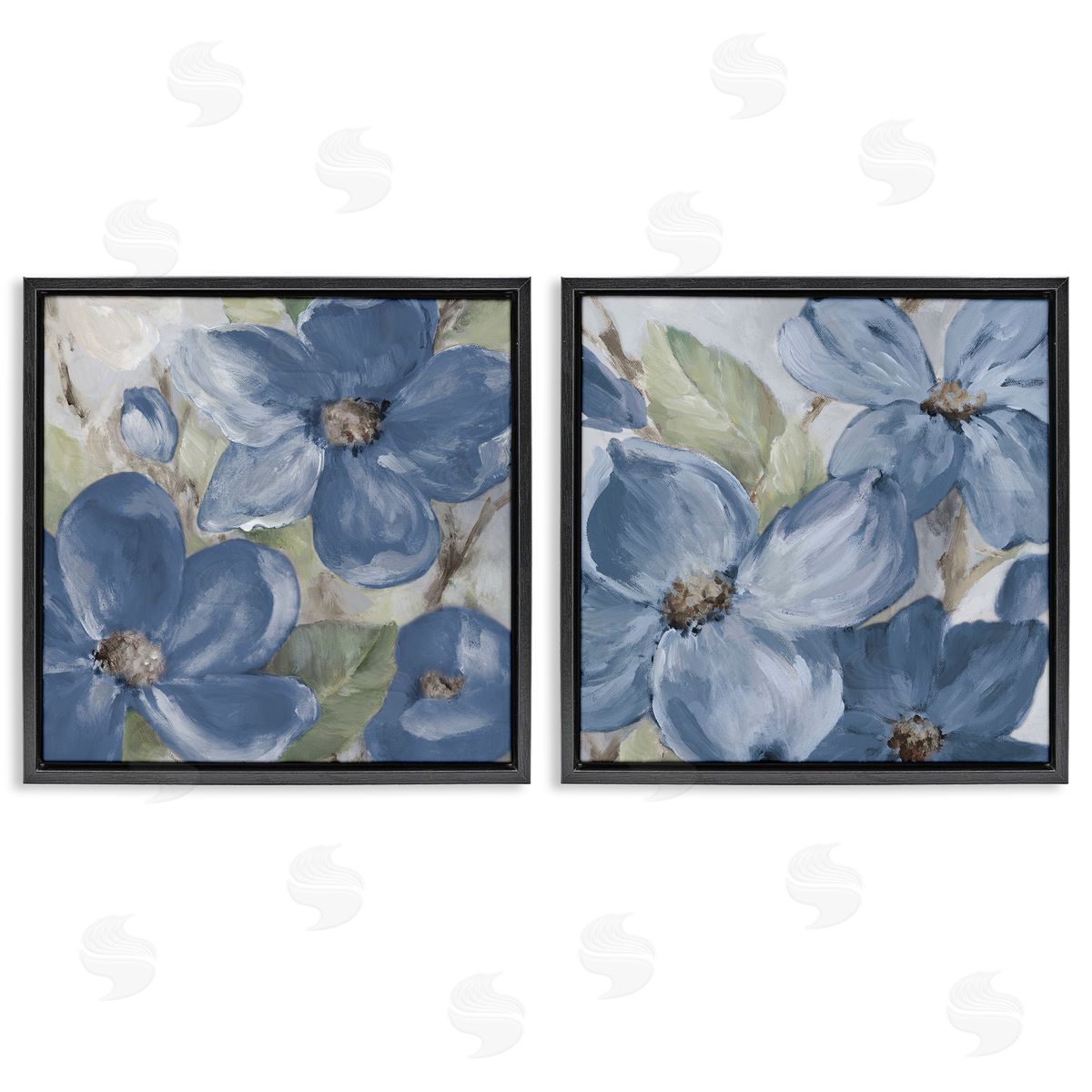 Lanie Loreth Blue Blooming Petals Black Floating Frame Canvas Wall Art Print