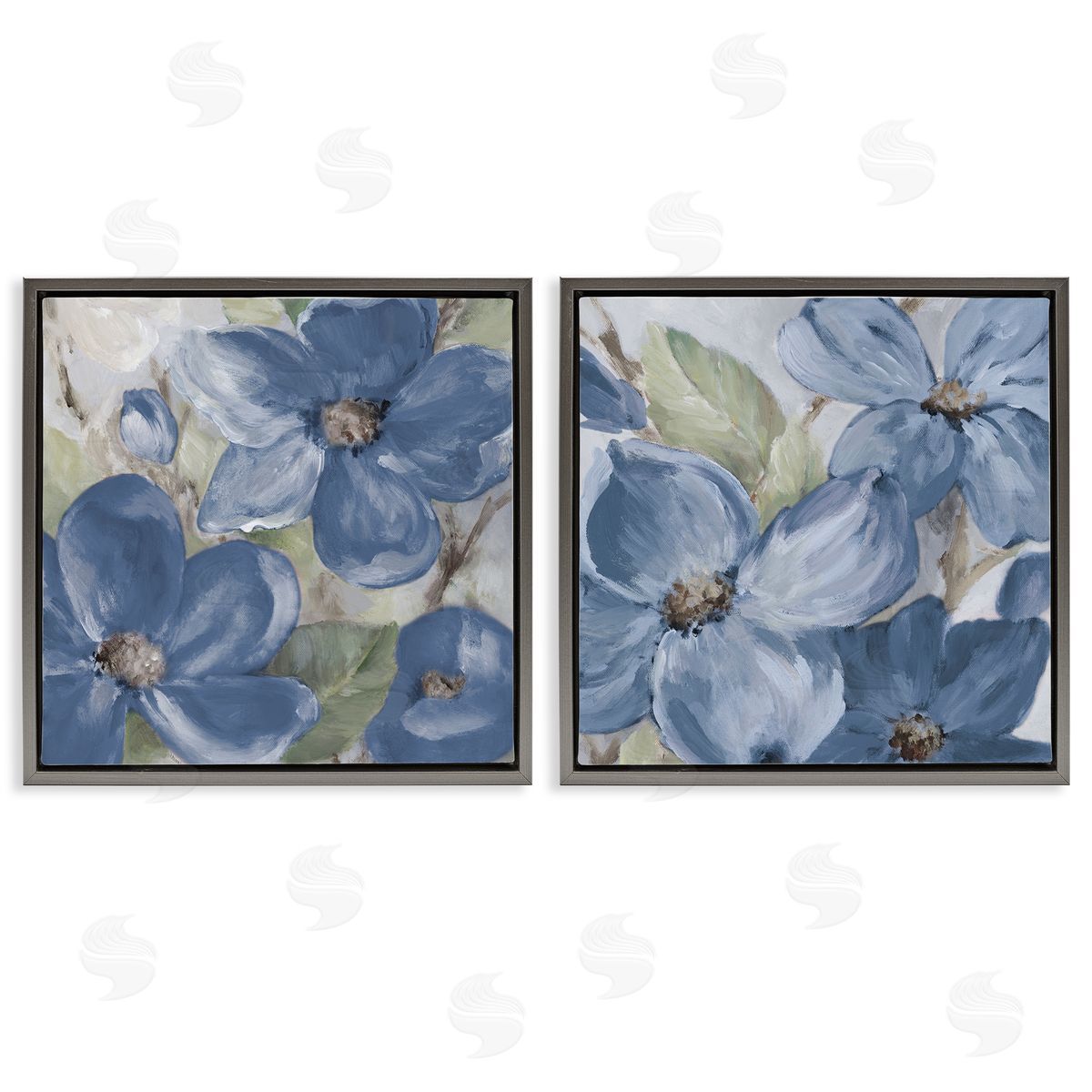 Lanie Loreth Blue Blooming Petals Gray Floating Frame Canvas Wall Art Print