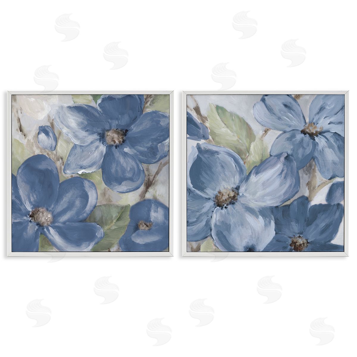 Lanie Loreth Blue Blooming Petals White Framed Giclee Wall Art Print