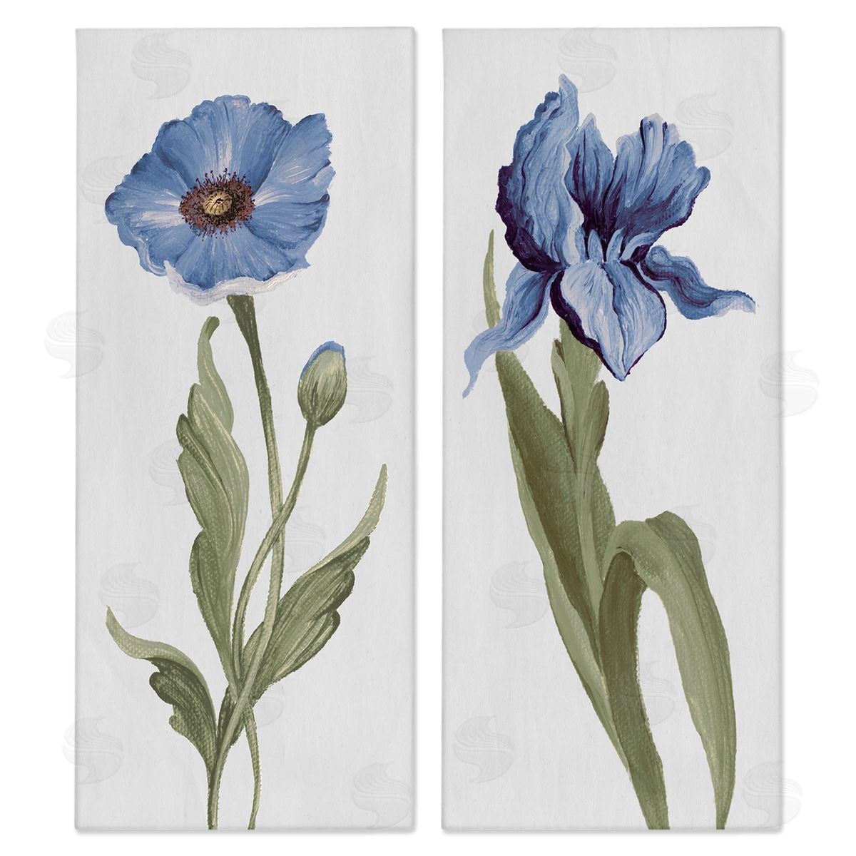 Elizabeth Medley Blue Poppy and Iris Flowers Canvas Wall Art Print
