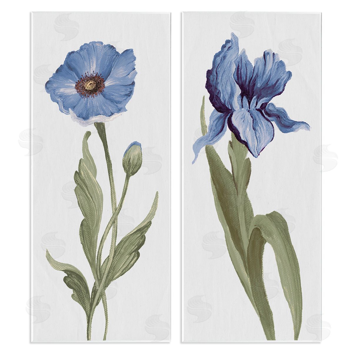 Elizabeth Medley Blue Poppy and Iris Flowers Wooden Wall Plaque Art Print
