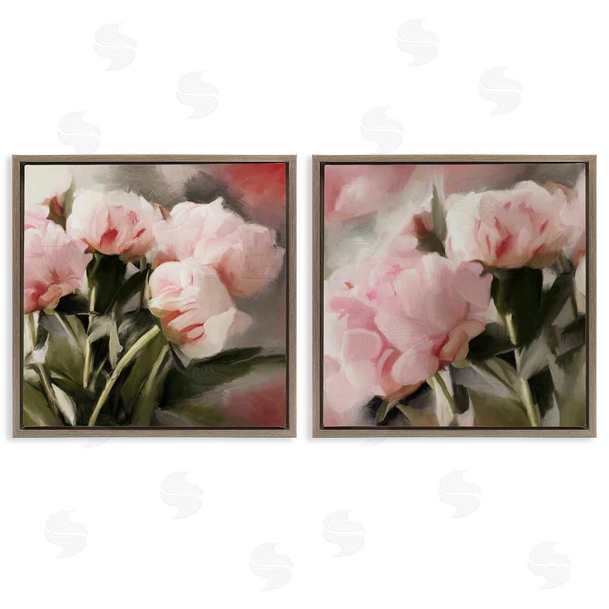 Dan Meneely Soft Pink Peony Arrangement Brown Floating Frame Canvas Wall Art Print