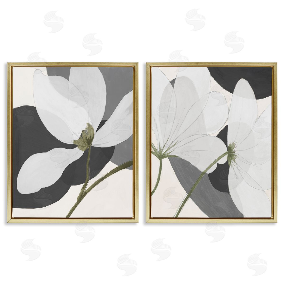 Patricia Pinto Large White Petal Drawing Gold Floating Frame Canvas Wall Art Print
