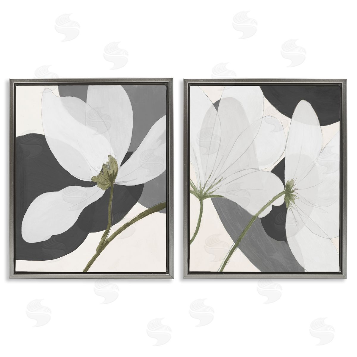 Patricia Pinto Large White Petal Drawing Gray Floating Frame Canvas Wall Art Print