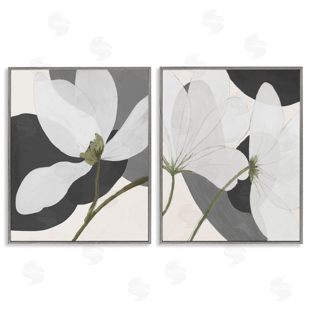 Patricia Pinto Large White Petal Drawing Gray Framed Giclee Wall Art Print