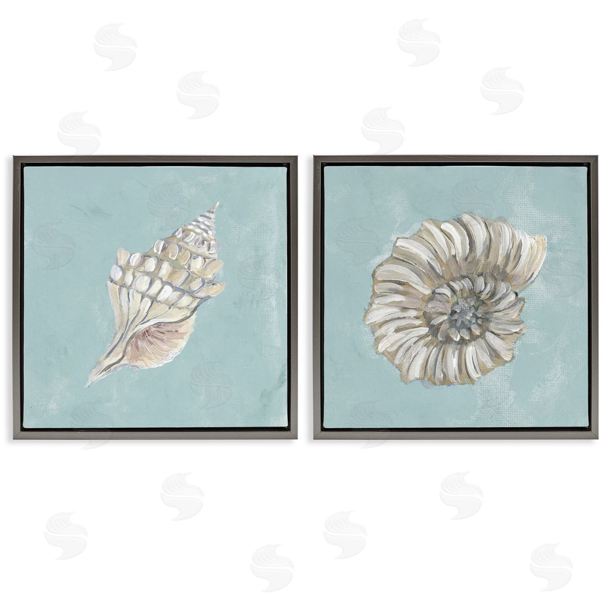Julie DeRice Nautilus and Conch Seashells  Gray Floating Frame Canvas Wall Art Print