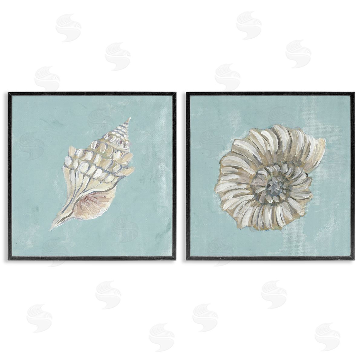 Julie DeRice Nautilus and Conch Seashells  Black Framed Giclee Wall Art Print