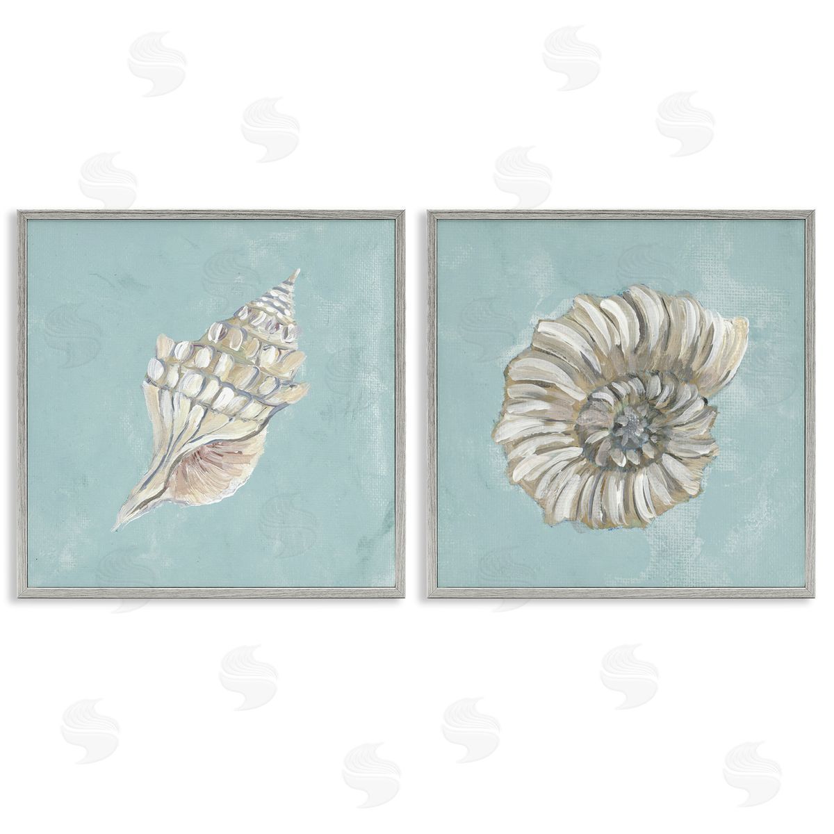 Julie DeRice Nautilus and Conch Seashells  Gray Framed Giclee Wall Art Print