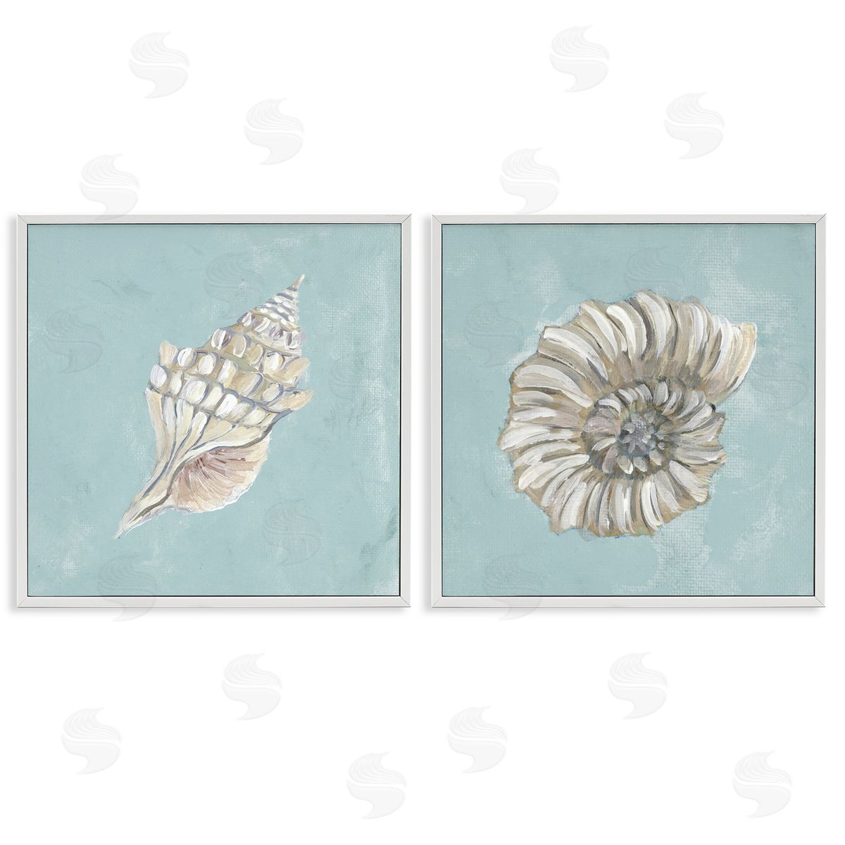 Julie DeRice Nautilus and Conch Seashells  White Framed Giclee Wall Art Print