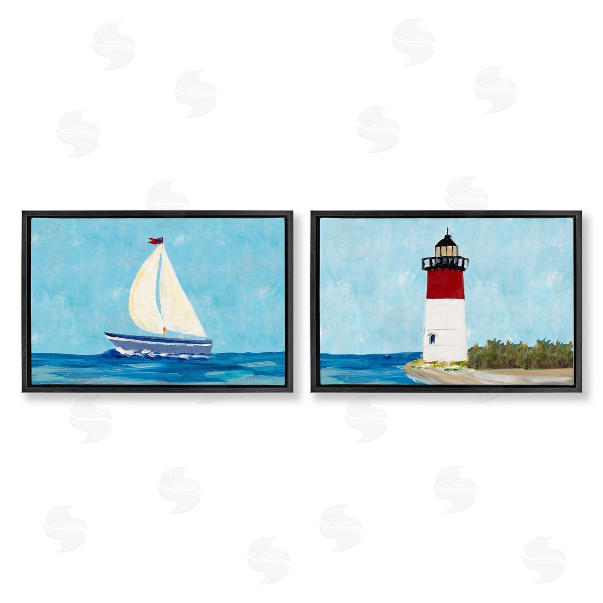 Julie DeRice Nautical Sail the Sea Lighthouse  Black Floating Frame Canvas Wall Art Print