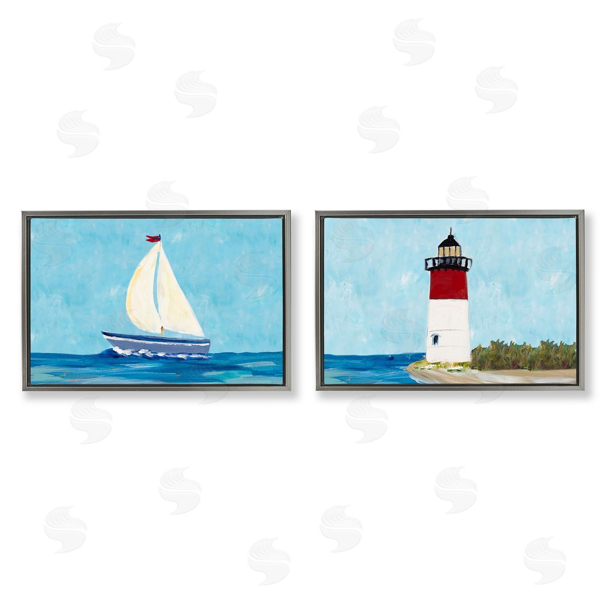 Julie DeRice Nautical Sail the Sea Lighthouse  Gray Floating Frame Canvas Wall Art Print