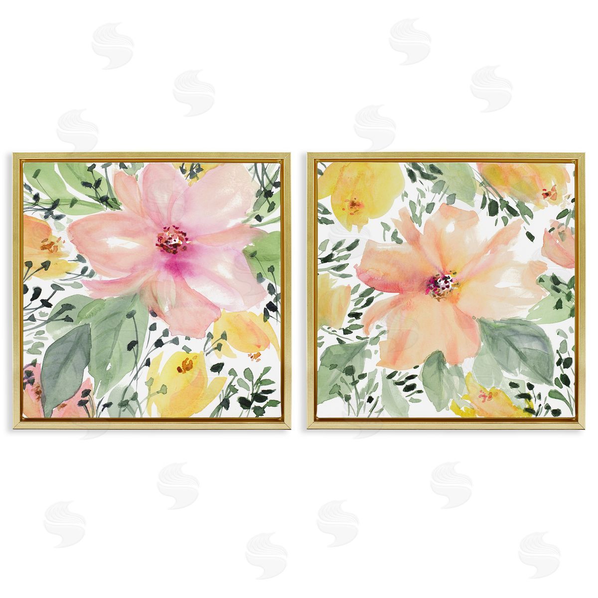 Large Pink and Coral Bloom Gold Floating Frame Canvas Wall Art, Home Decor by Lanie Loreth