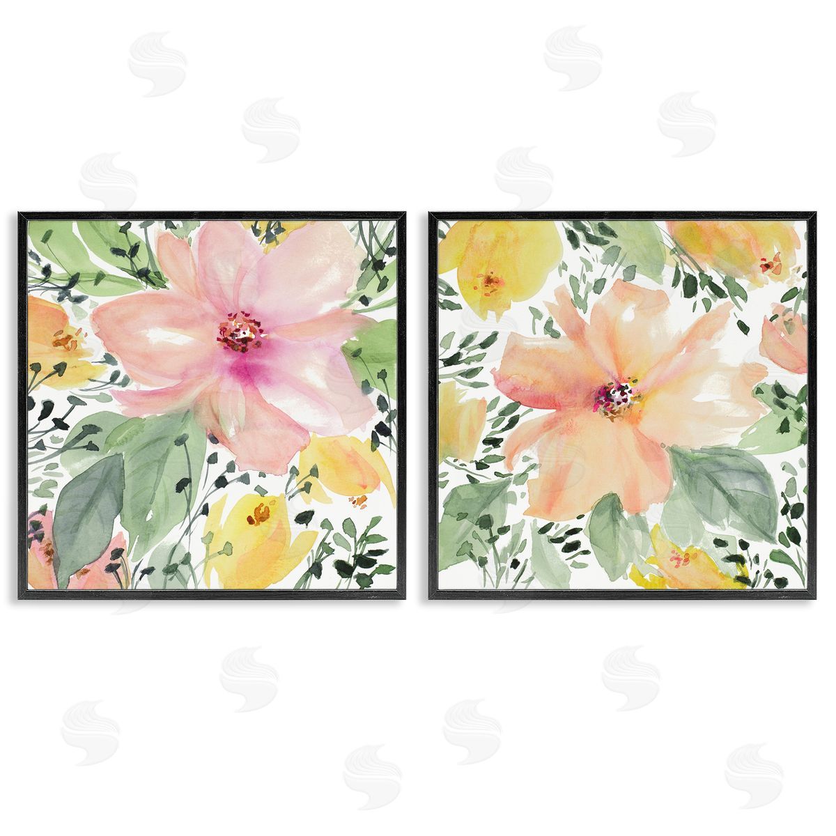 Large Pink and Coral Bloom Black Frame Print Wall Art, Home Decor by Lanie Loreth