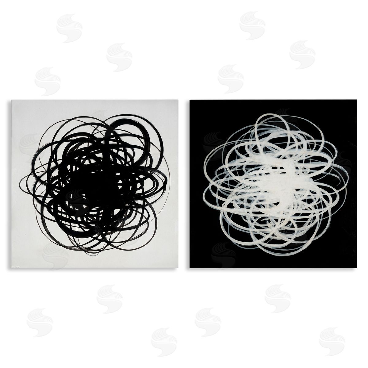 Haxton Black & White Tangled Lines Canvas Wall Art Print