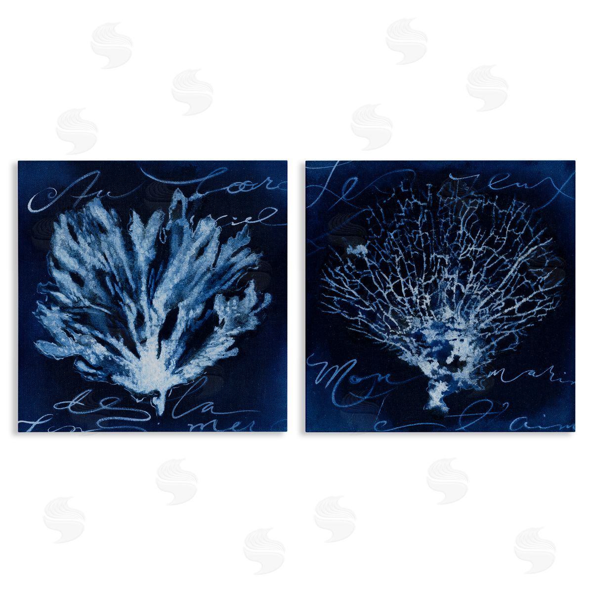 Liz Jardine Dark Blue Coral Pieces Canvas Wall Art Print