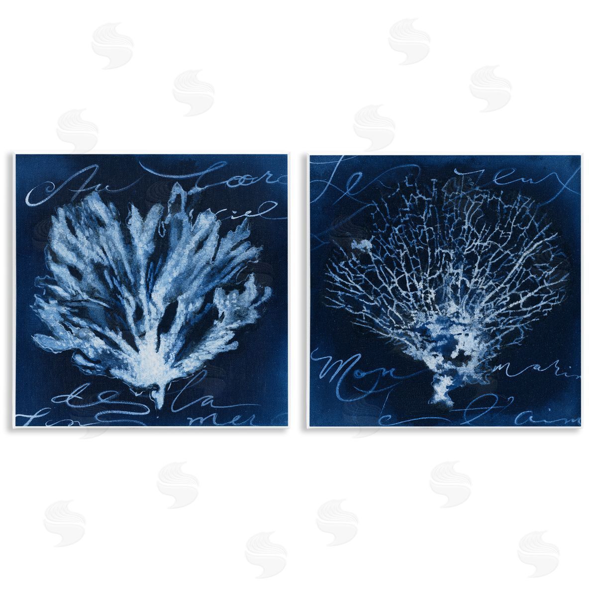 Liz Jardine Dark Blue Coral Pieces Wooden Wall Plaque Art Print