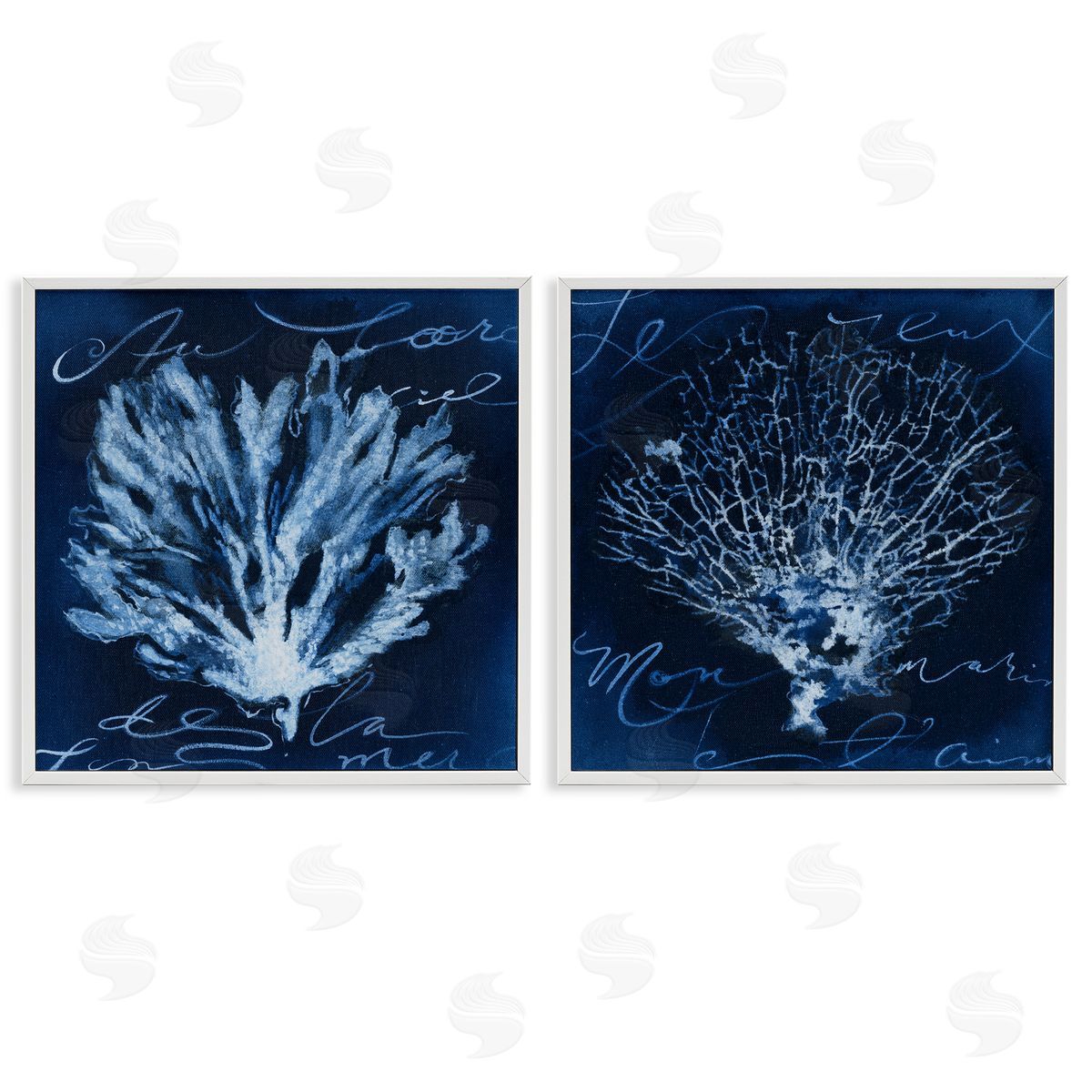 Liz Jardine Dark Blue Coral Pieces White Framed Giclee Wall Art Print