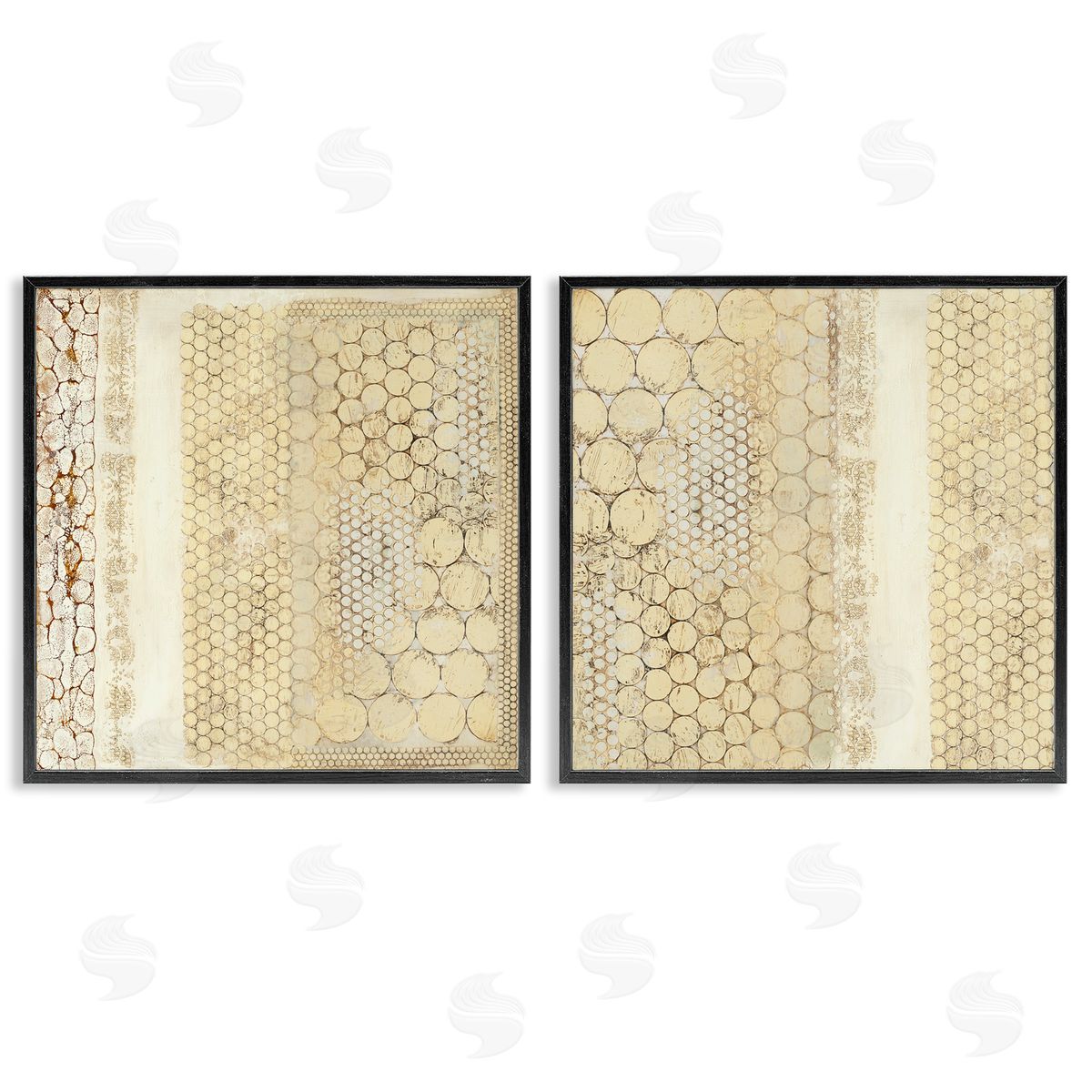 Laura Van Horne Distressed Pale Yellow Circles Black Framed Giclee Wall Art Print