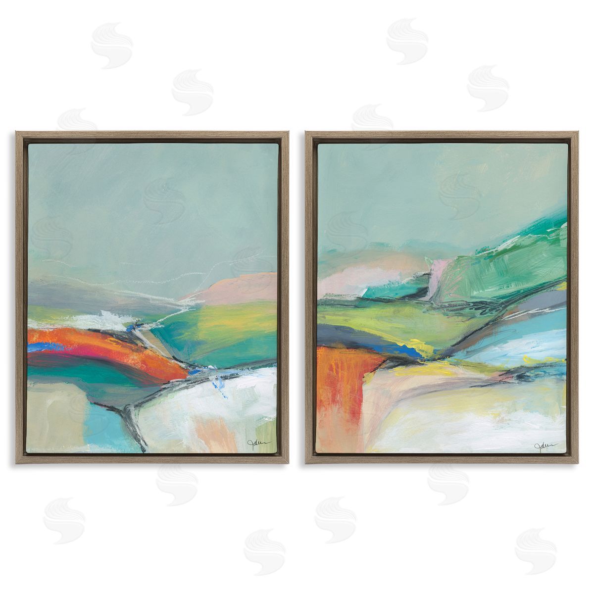 Jan Weiss Impressionist Pastel Landscape  Brown Floating Frame Canvas Wall Art Print