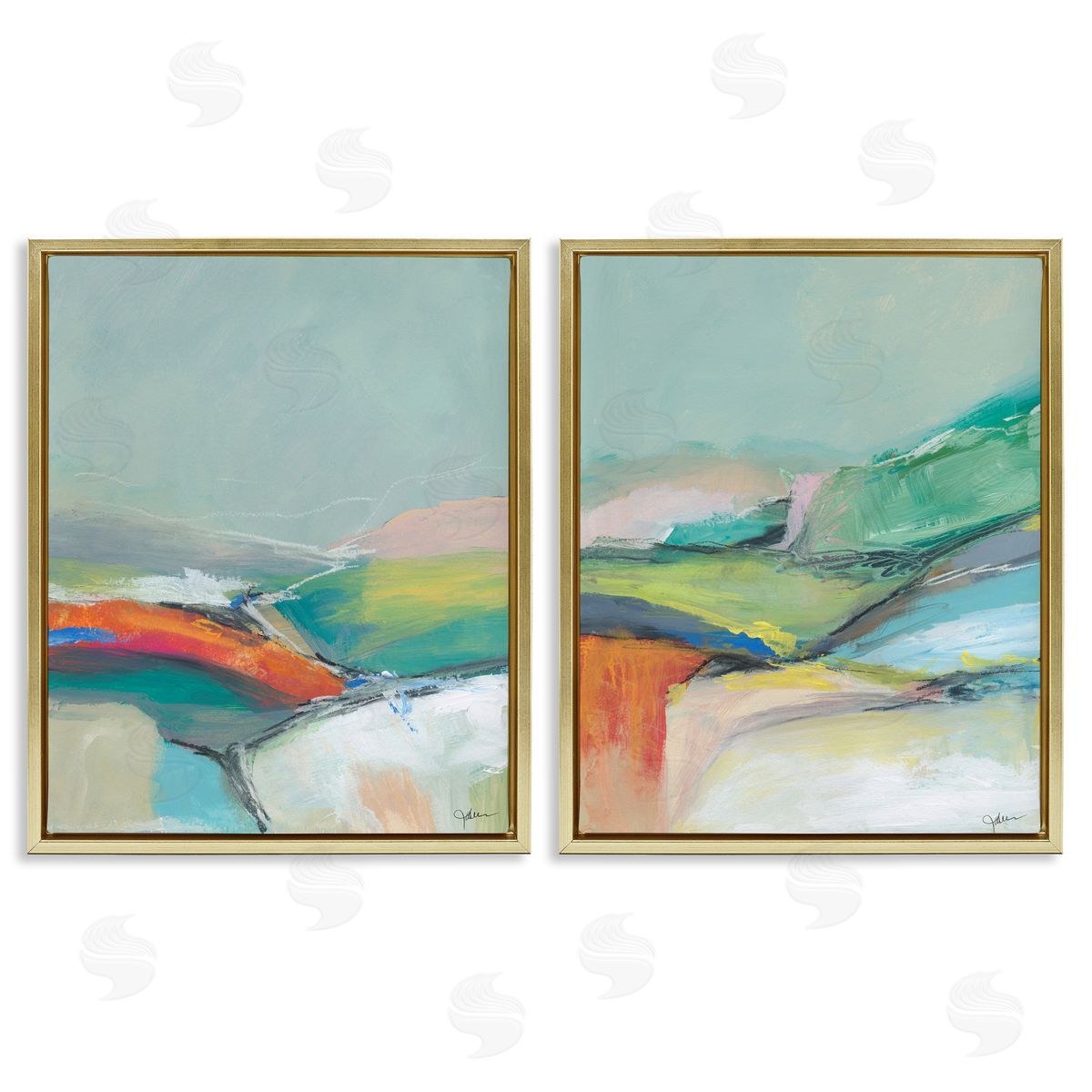 Jan Weiss Impressionist Pastel Landscape  Gold Floating Frame Canvas Wall Art Print