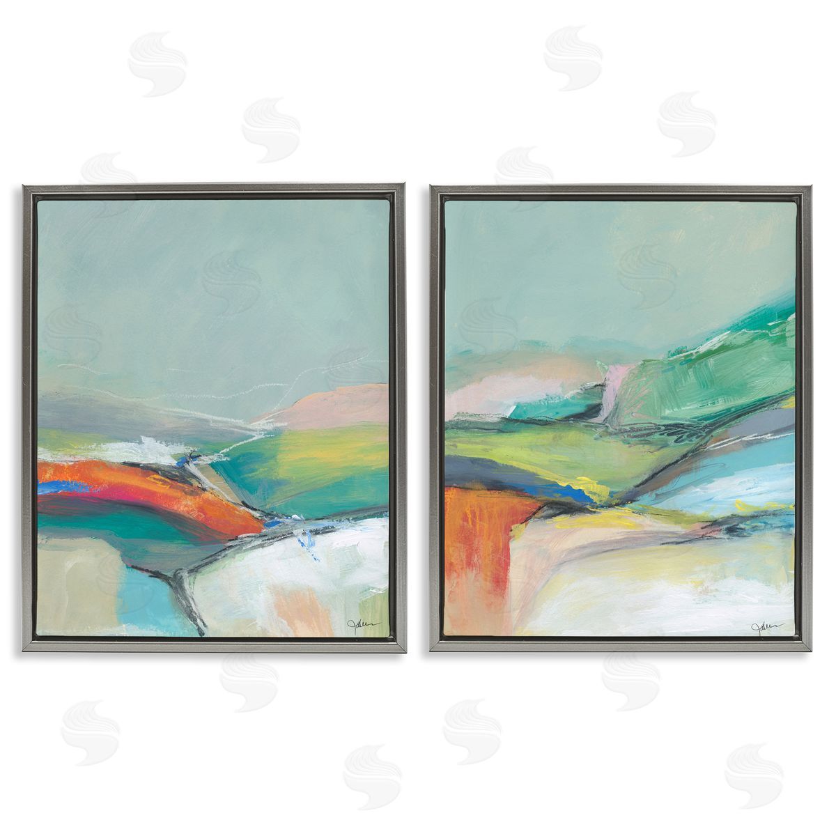 Jan Weiss Impressionist Pastel Landscape  Gray Floating Frame Canvas Wall Art Print