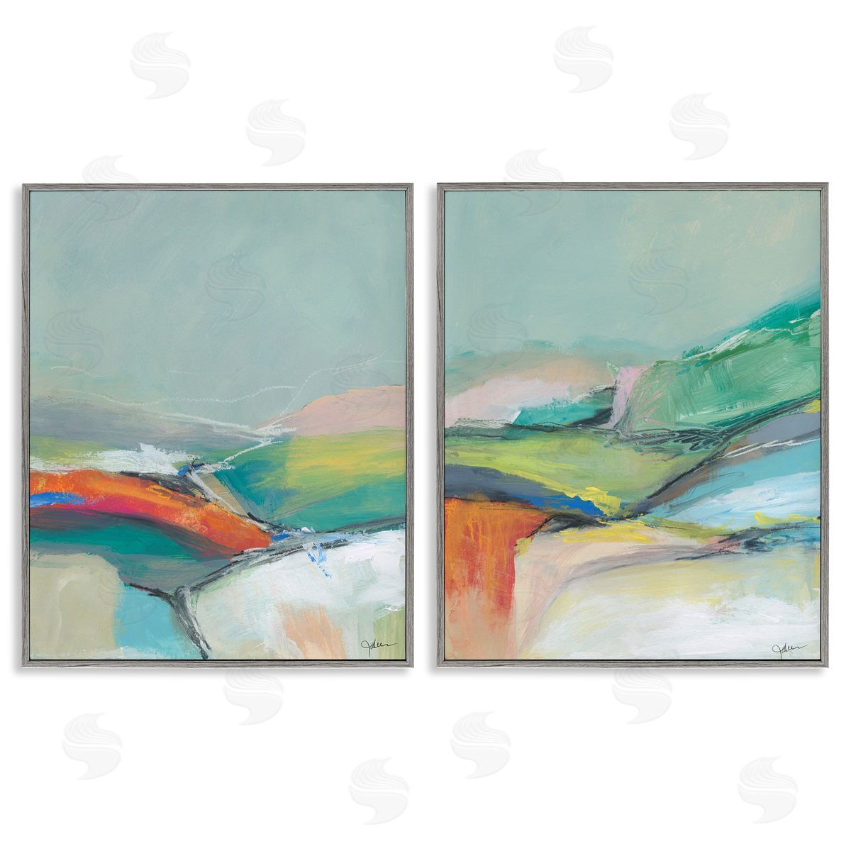 Jan Weiss Impressionist Pastel Landscape  Gray Framed Giclee Wall Art Print