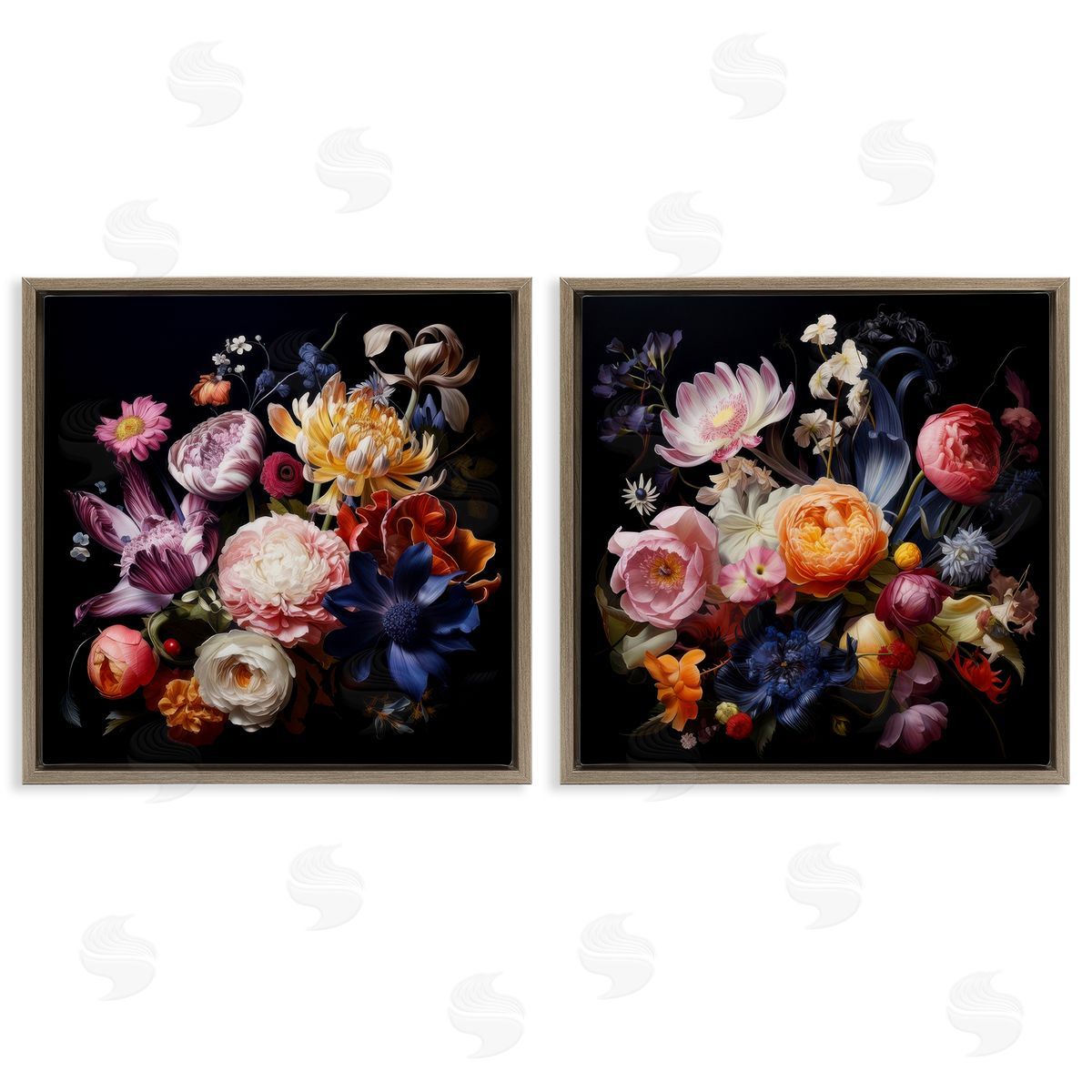 Lazar Studio Exquisite Floral Arrangement  Brown Floating Frame Canvas Wall Art Print