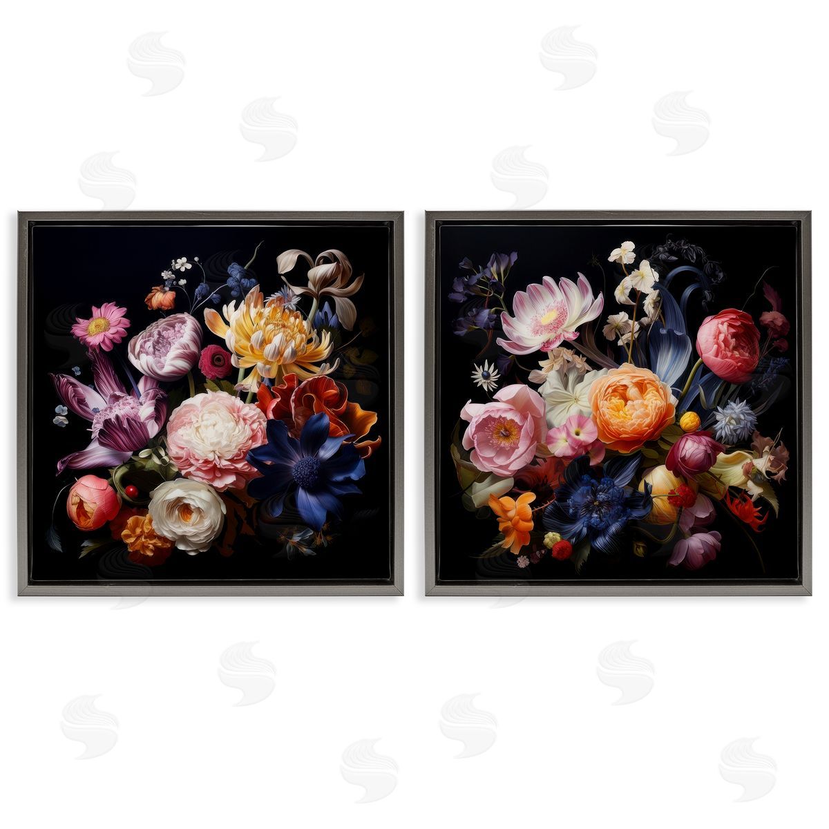 Lazar Studio Exquisite Floral Arrangement  Gray Floating Frame Canvas Wall Art Print
