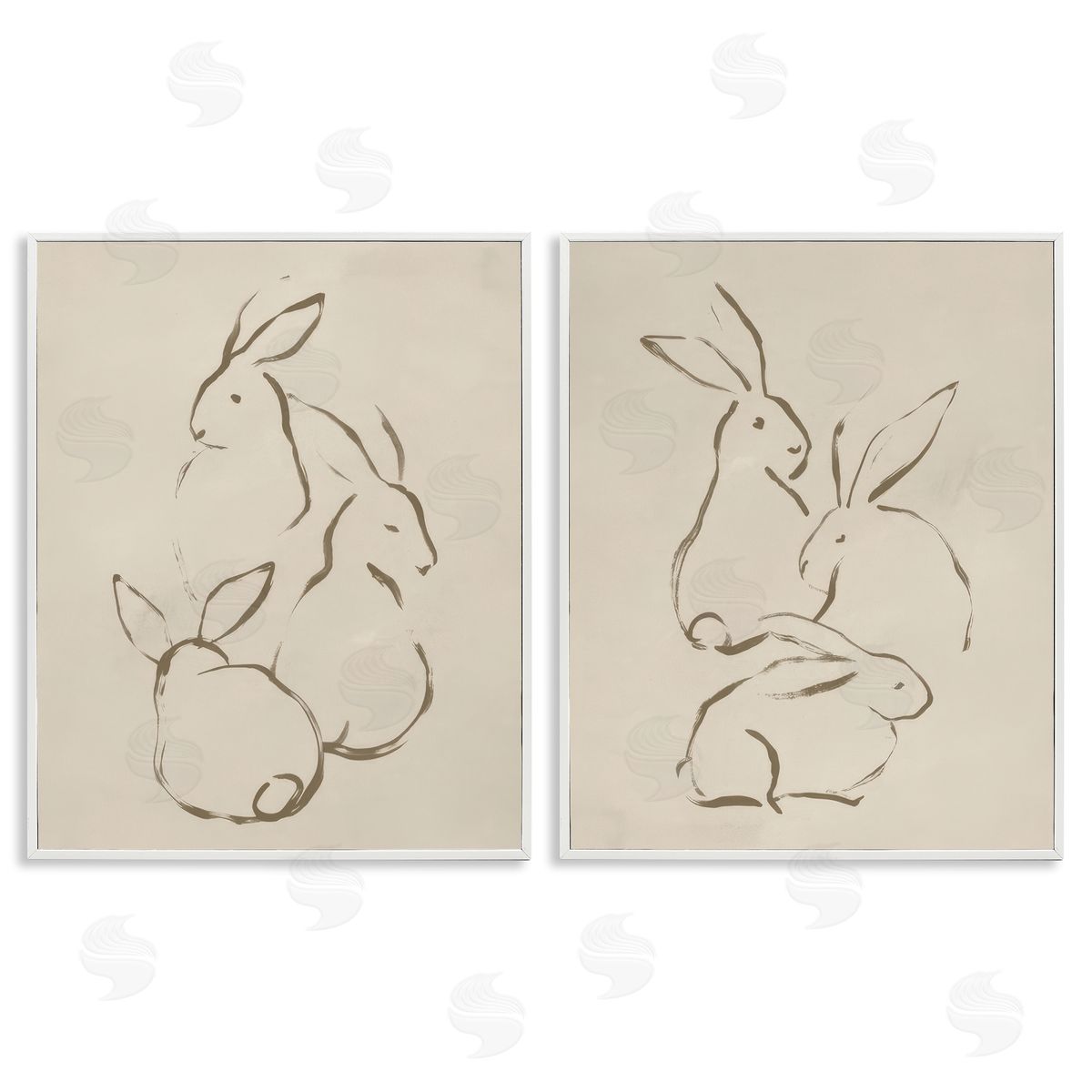 June Erica Vess Earthtone Sitting Rabbits Sketch White Framed Giclee Wall Art Print