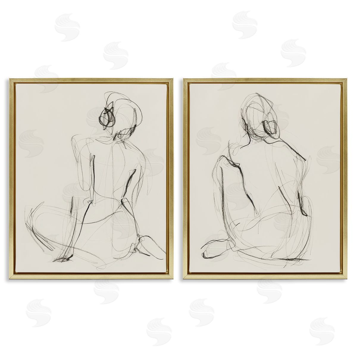 Victoria Barnes Sitting Female Figure Drawing Gold Floating Frame Canvas Wall Art Print