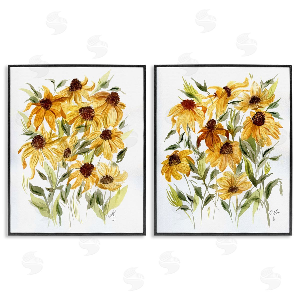 Yellow Rudbeckia Flowers Black Frame Print Wall Art, Home Decor by Alexandria Gilbert Kincaid