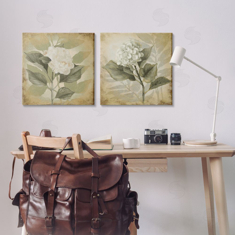 Lanie Loreth Aubergine White Hydrangeas Canvas Wall Art Print in Room