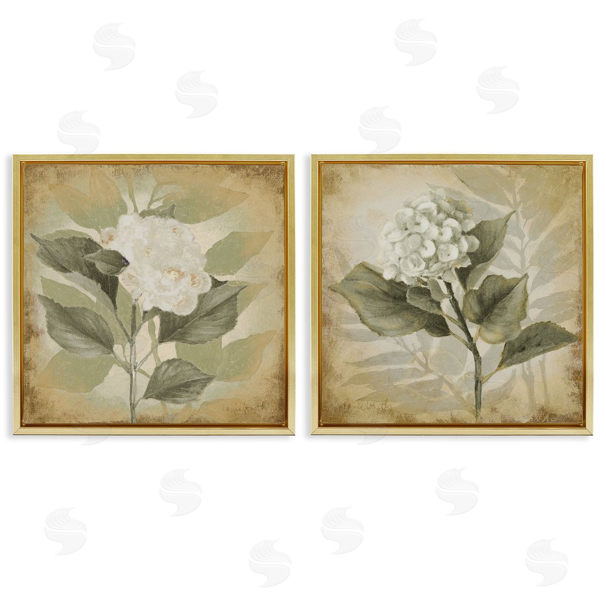 Lanie Loreth Aubergine White Hydrangeas Gold Floating Frame Canvas Wall Art Print