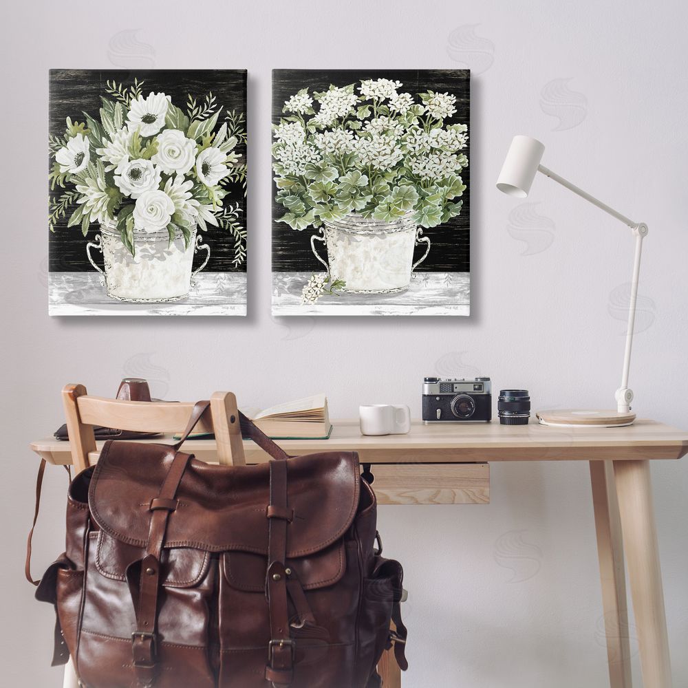 Cindy Jacobs Country Tins of Flowers Canvas Wall Art Print in Room
