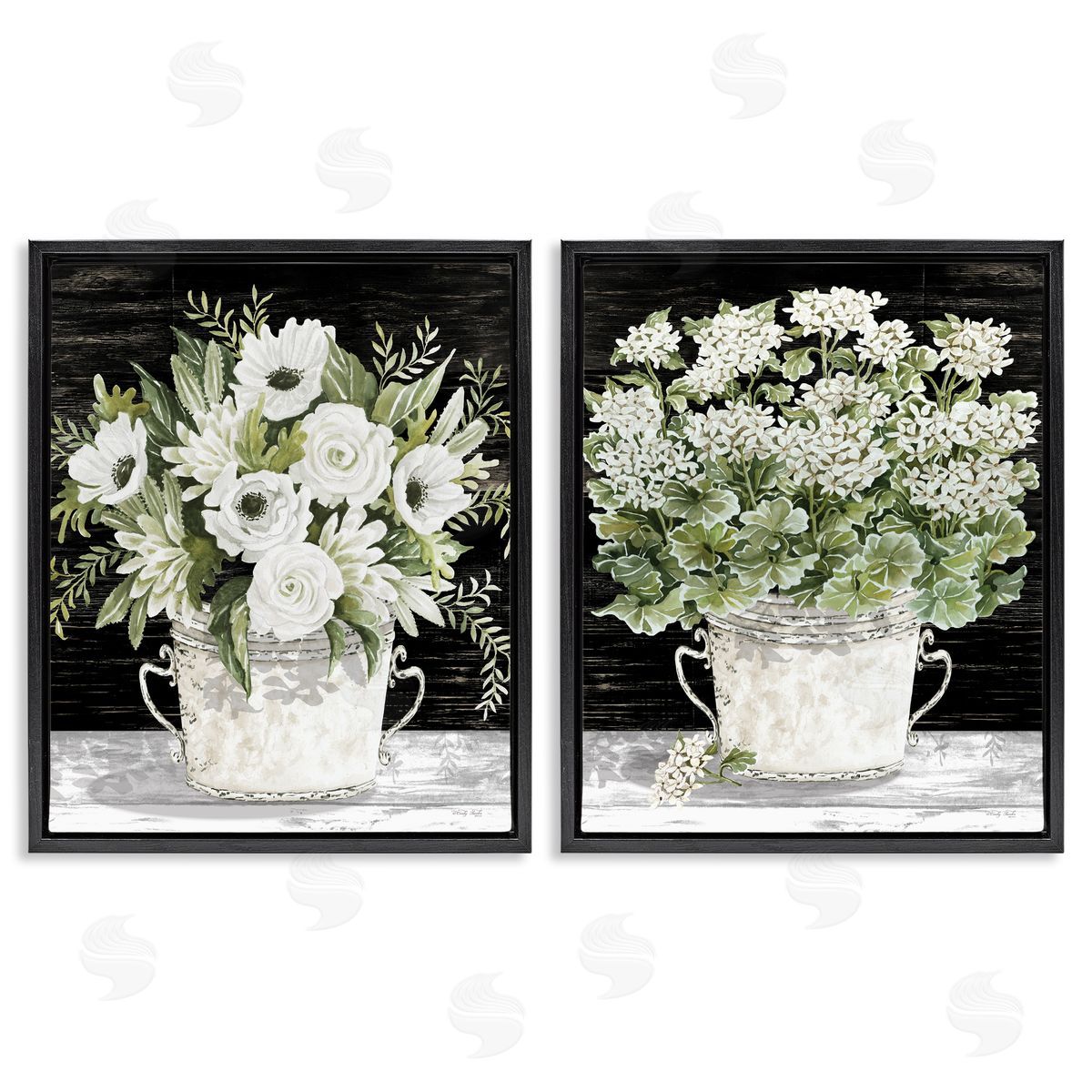 Cindy Jacobs Country Tins of Flowers Black Floating Frame Canvas Wall Art Print