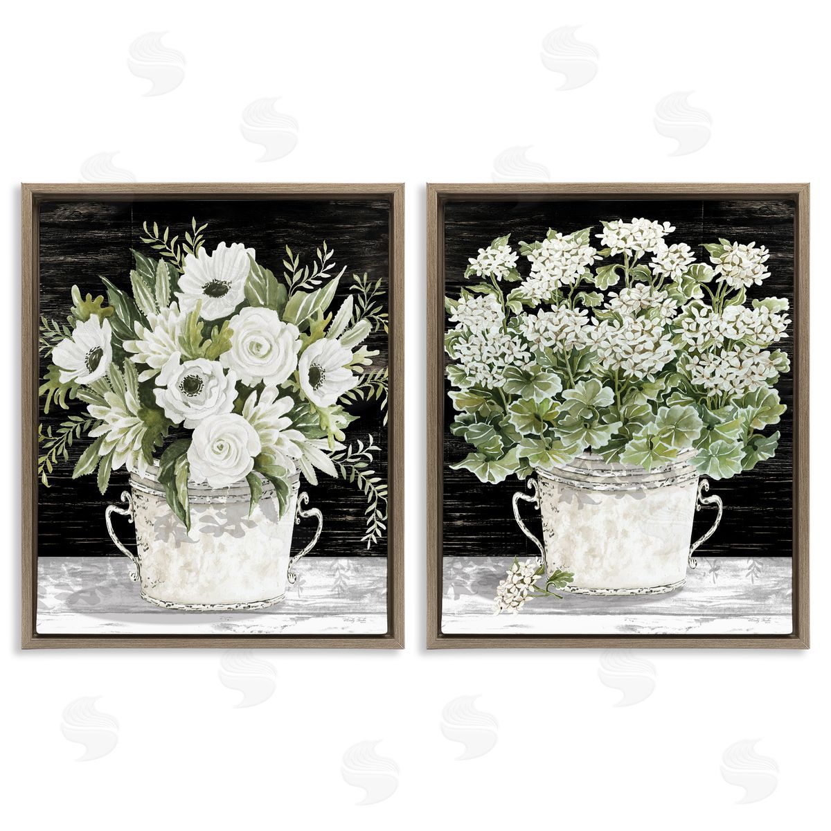 Cindy Jacobs Country Tins of Flowers Brown Floating Frame Canvas Wall Art Print